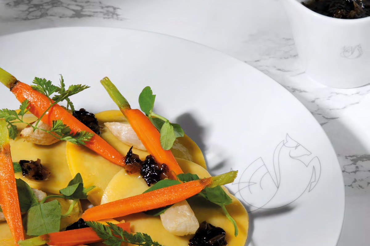 Air France La Première first class dish on Bernardaud Limoges porcelain with winged seahorse watermark